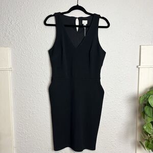 A NEW DAY Womens Size Small Black Dress Deep V Neck Body con Stretchy Pockets